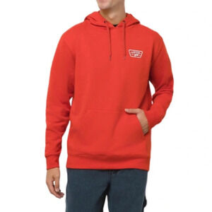 VANS Unisex Full Patch Hoodie Red White Graphic Front Back Kangaroo Pocket Small
